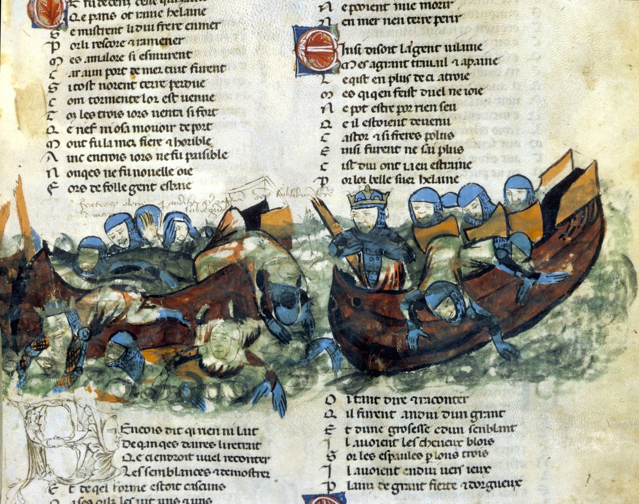 Et sjøslag. 1200-talls miniatyr av Unknown artist