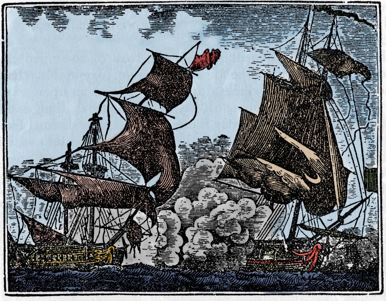 Kaptein Thy angrep en indisk gallion (kollisjon). av Unknown artist