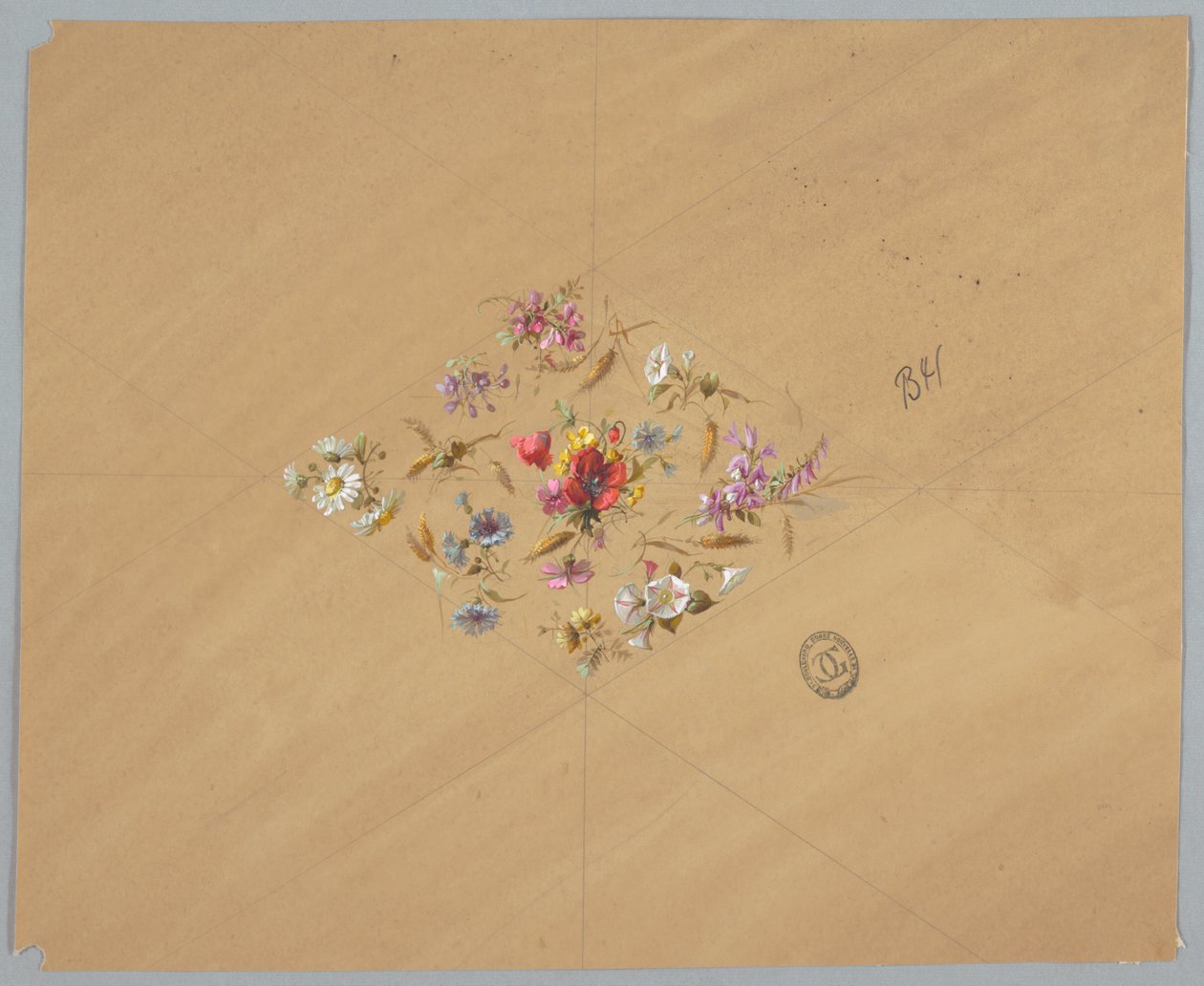 Design for tapet og tekstiler: Blomster av Unknown artist