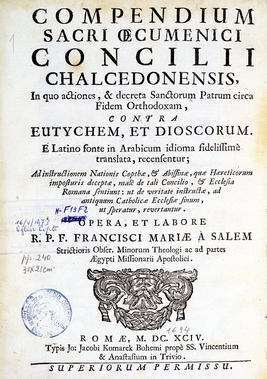 Frontispice av "Compendium of the Holy Ecumenical Council of Chalcedon"" av Unknown artist