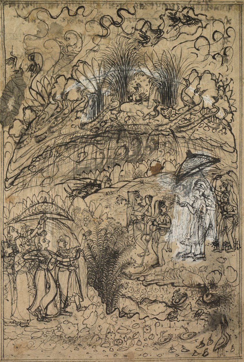 Krishna og Radha under matten. govardhan av Unknown artist