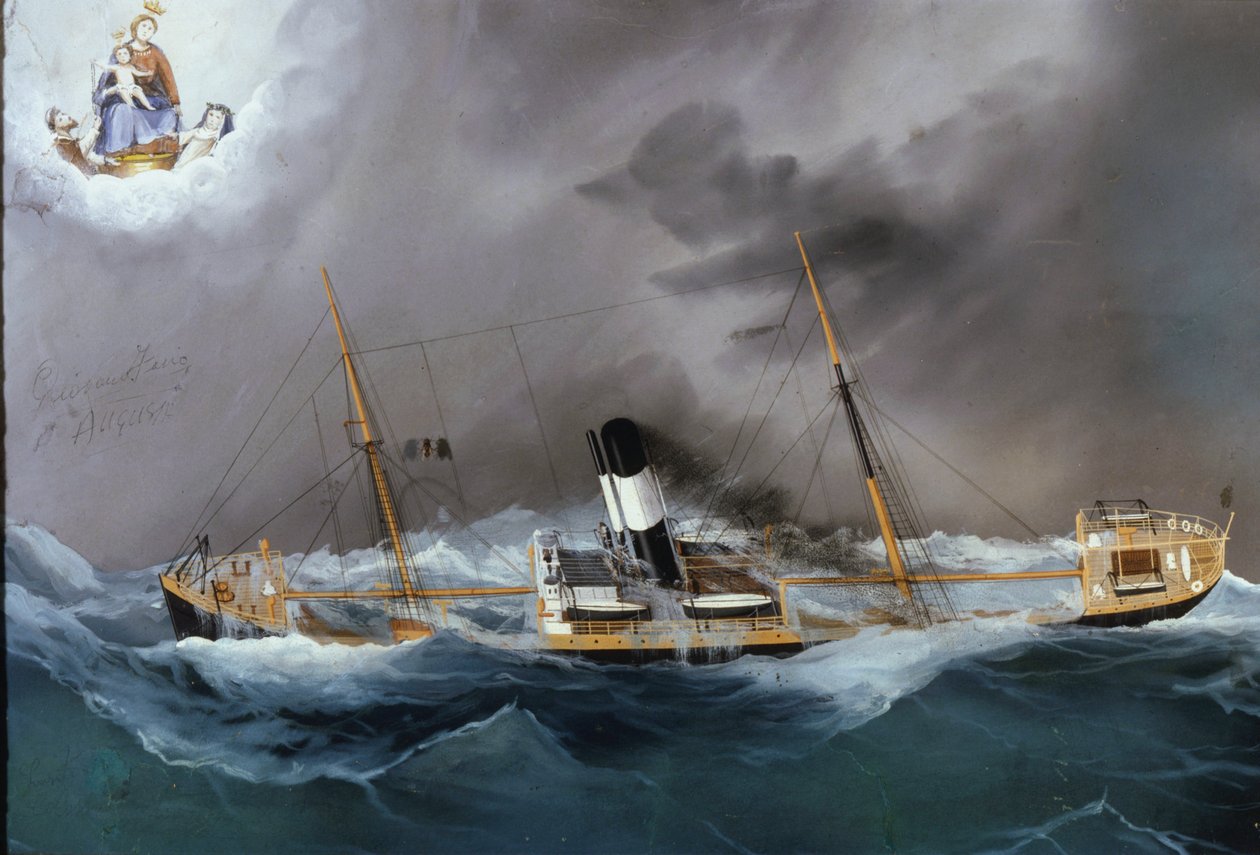 Dampbåt i en storm. av Unknown artist