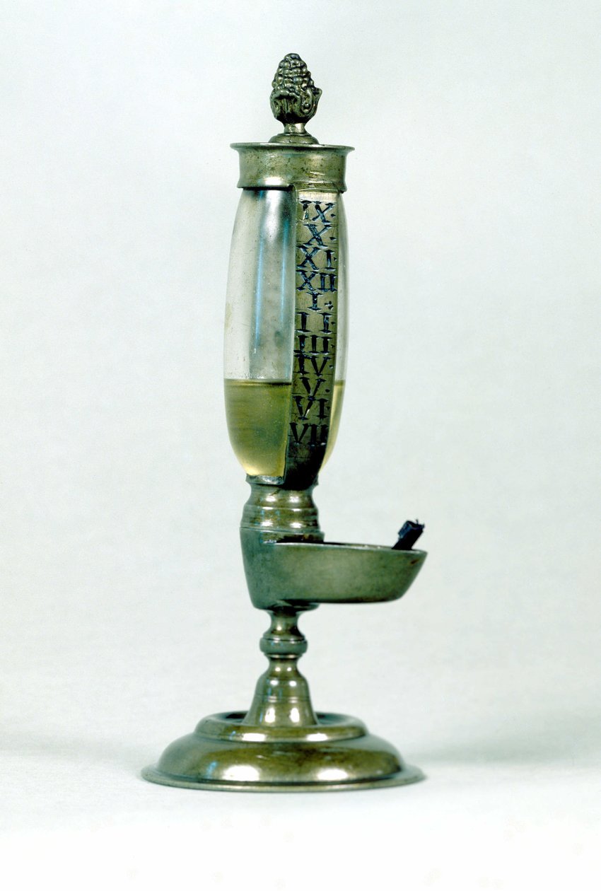 Tidsmåling: oljeklokke fra 1700-tallet. av Unknown artist