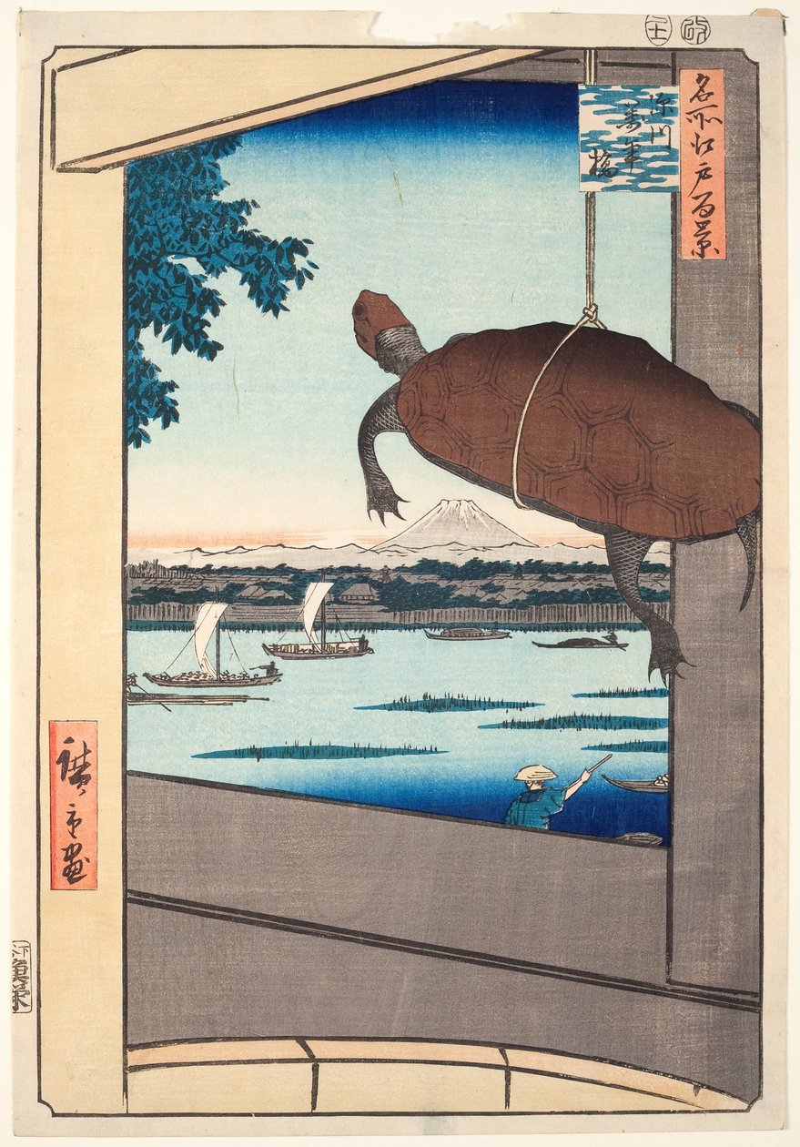 Mannen Bridge, Fukagawa, fra serien Hundre berømte utsikter over Edo av Utagawa Hiroshige