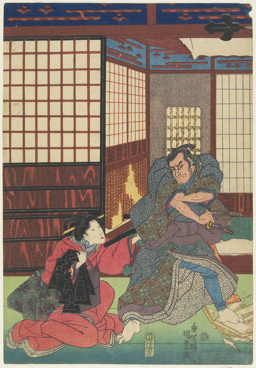 (Scene fra et uidentifisert skuespill), 1830-1844 av Utagawa Kunisada
