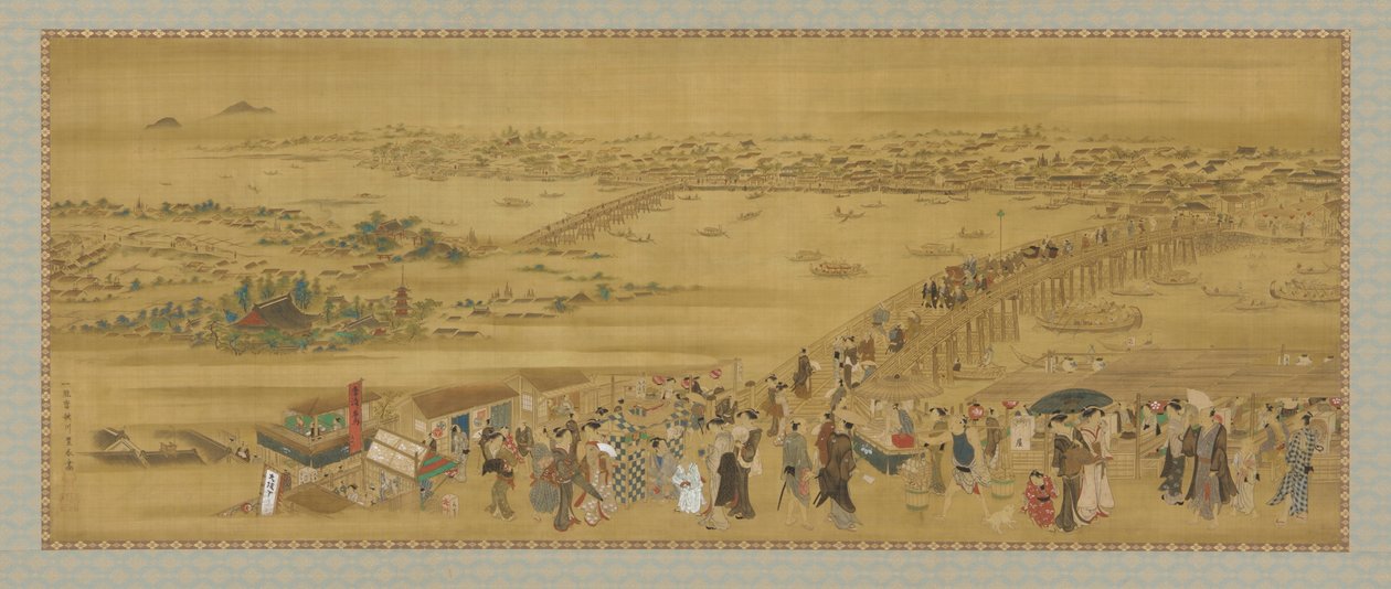 Ryogoku-broen, Edo-perioden (farge og gull på silke) av Utagawa Toyoharu