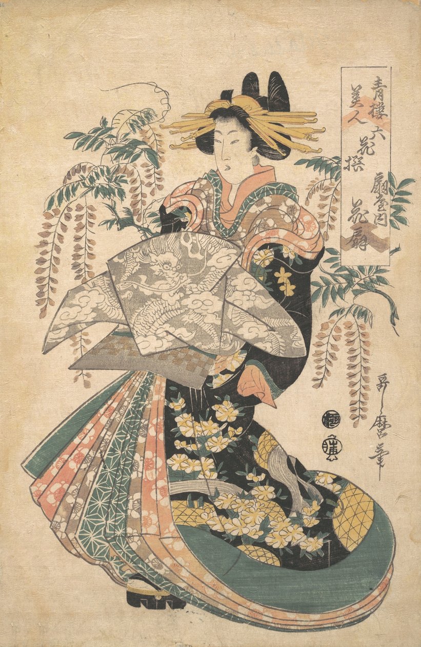En kurtisane med Wisteria i bakgrunnen. av Utamaro II