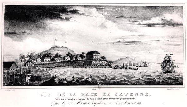 Utsikt over Cayenne havn, Guyana av V. (after) Philippe