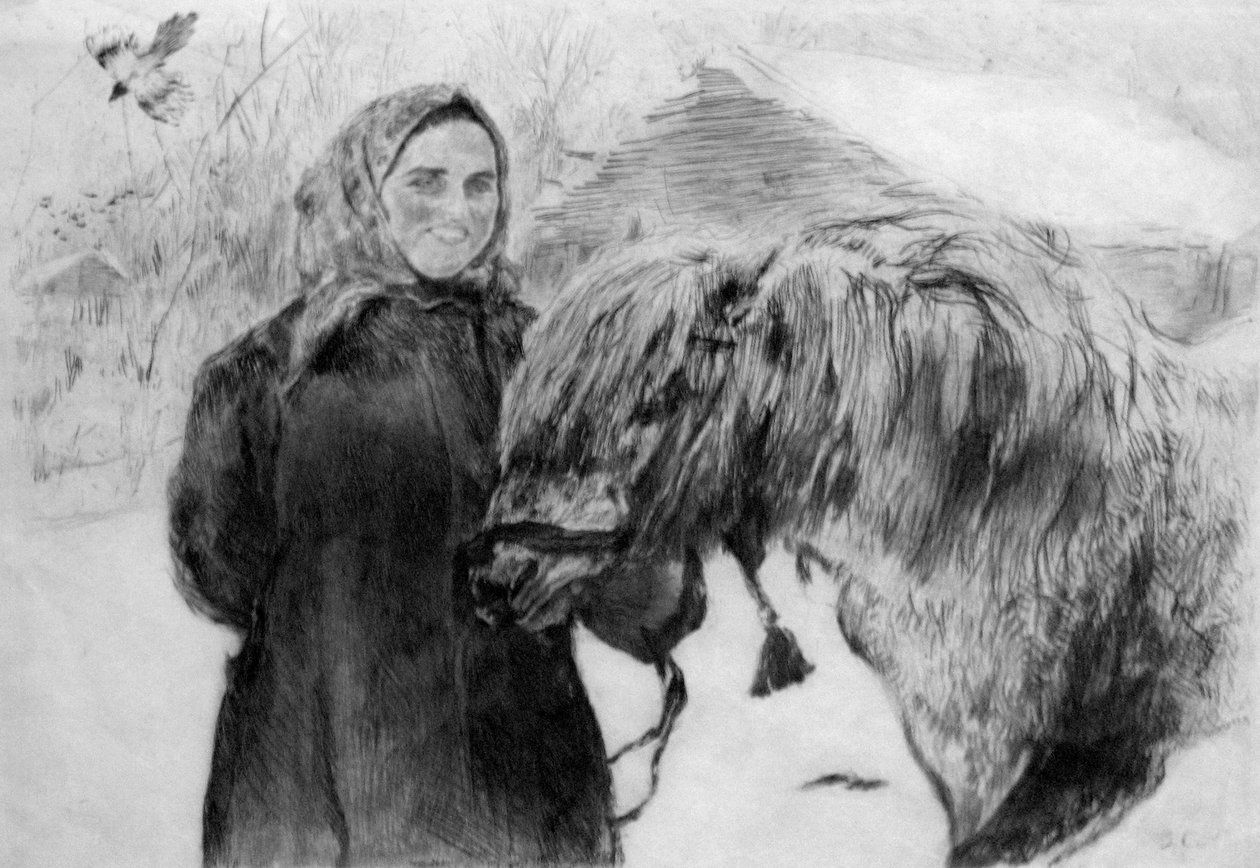 Serow kvinne med hest av Valentin Aleksandrovich Serov