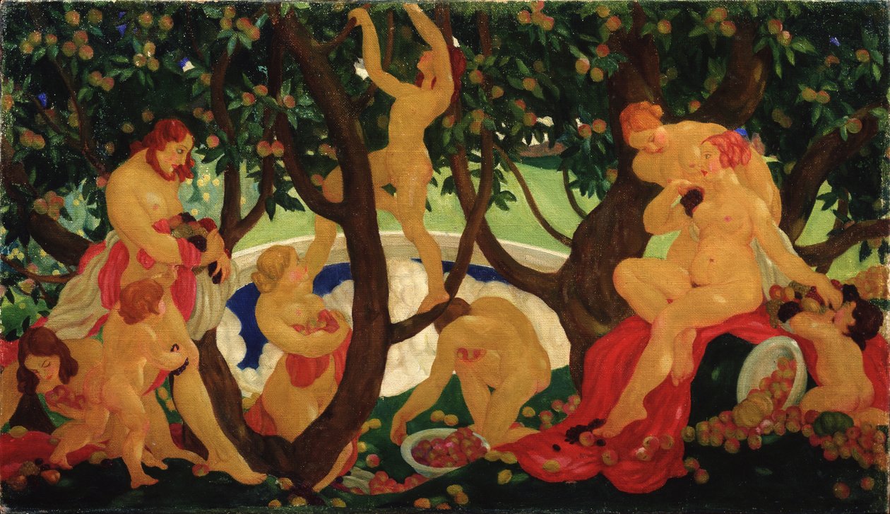 Samler epler, 1917 av Valentin Alexandrovich Yakovlev