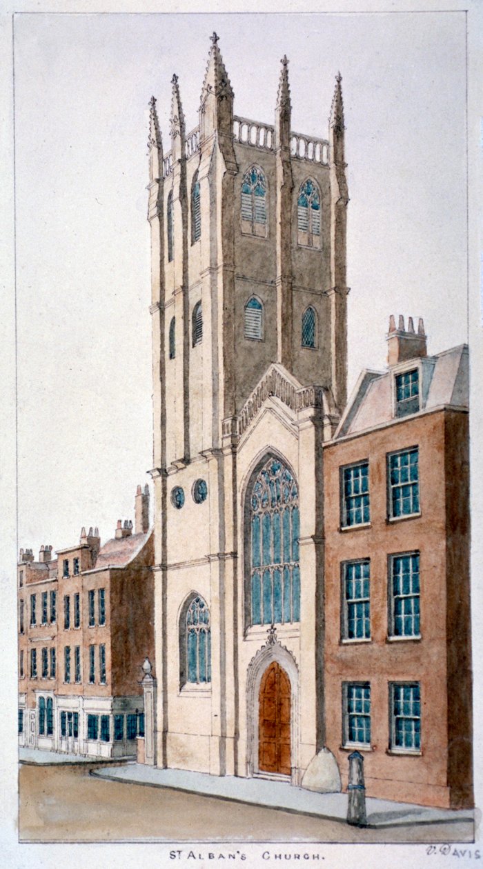 St Albans kirke, Wood Street, London, 1824. av Valentine Davis