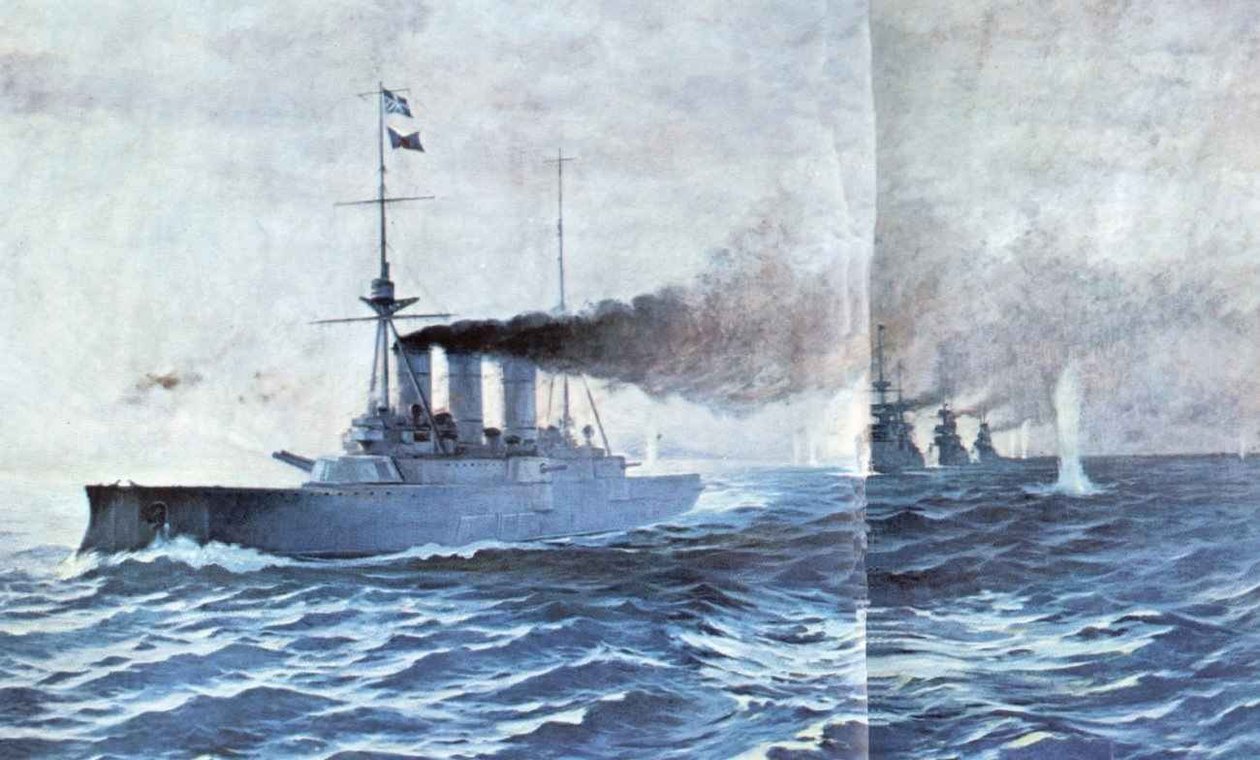 Sjøslaget ved Elli, 13. desember 1912 malt i 1913 av Vassileios Chatzis 1865-1915, fra Naval Museum of Greece, i Pireás. Den viser krysseren Averof foran, med de tre gamle slagskipene Hydra, Spetsai og Psara etter, som skyter mot av Vasileios Hatzis
