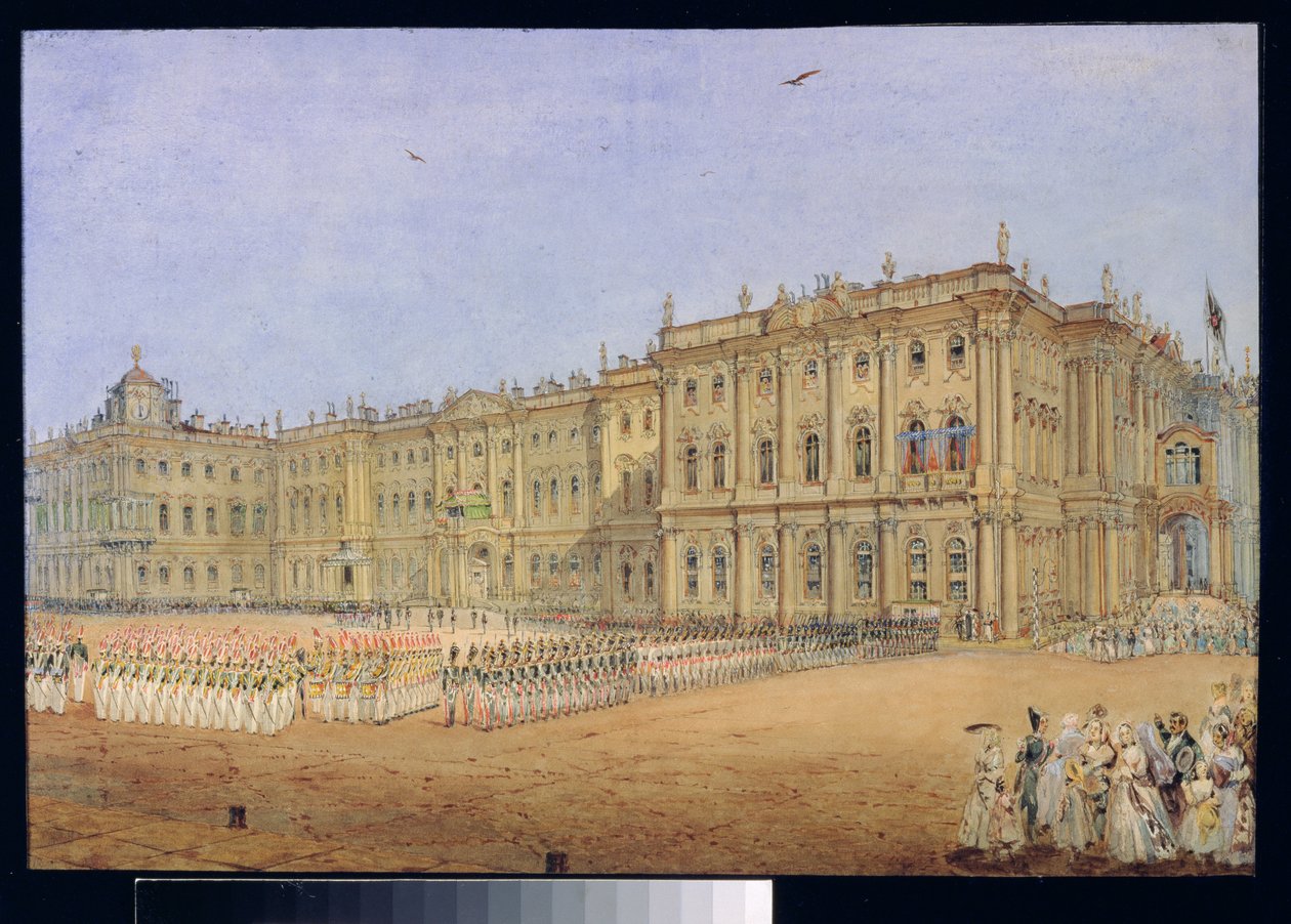 Anmeldelse på Vinterpalasset i St. Petersburg, 1840-årene av Vasili Semenovich Sadovnikov