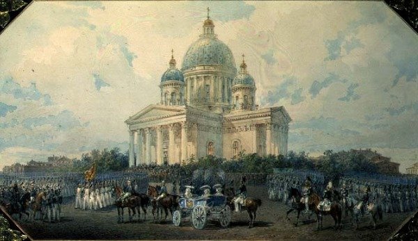 Treenighetskatedralen i St. Petersburg, 1850, 1850 (wc på papir) av Vasili Semenovich Sadovnikov