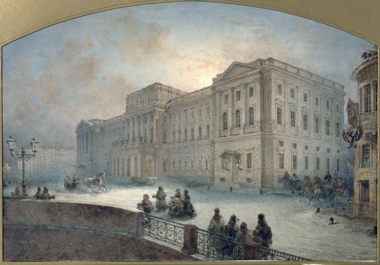 Utsikt over Mariinsky-palasset om vinteren, 1863 av Vasili Semenovich Sadovnikov