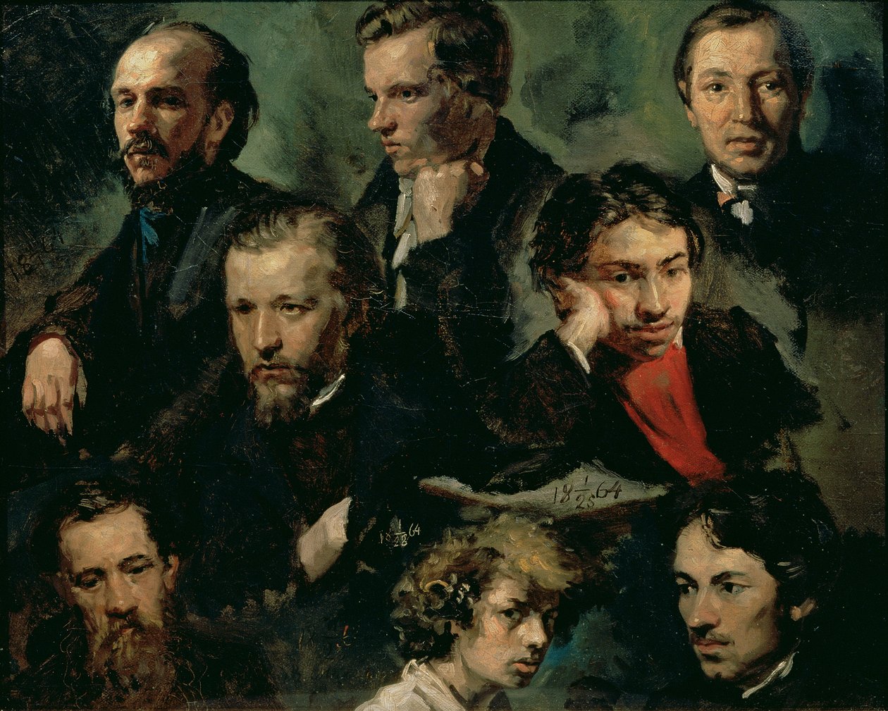 Selvportrett og portretter av venner, 1864 av Vasily Maximov