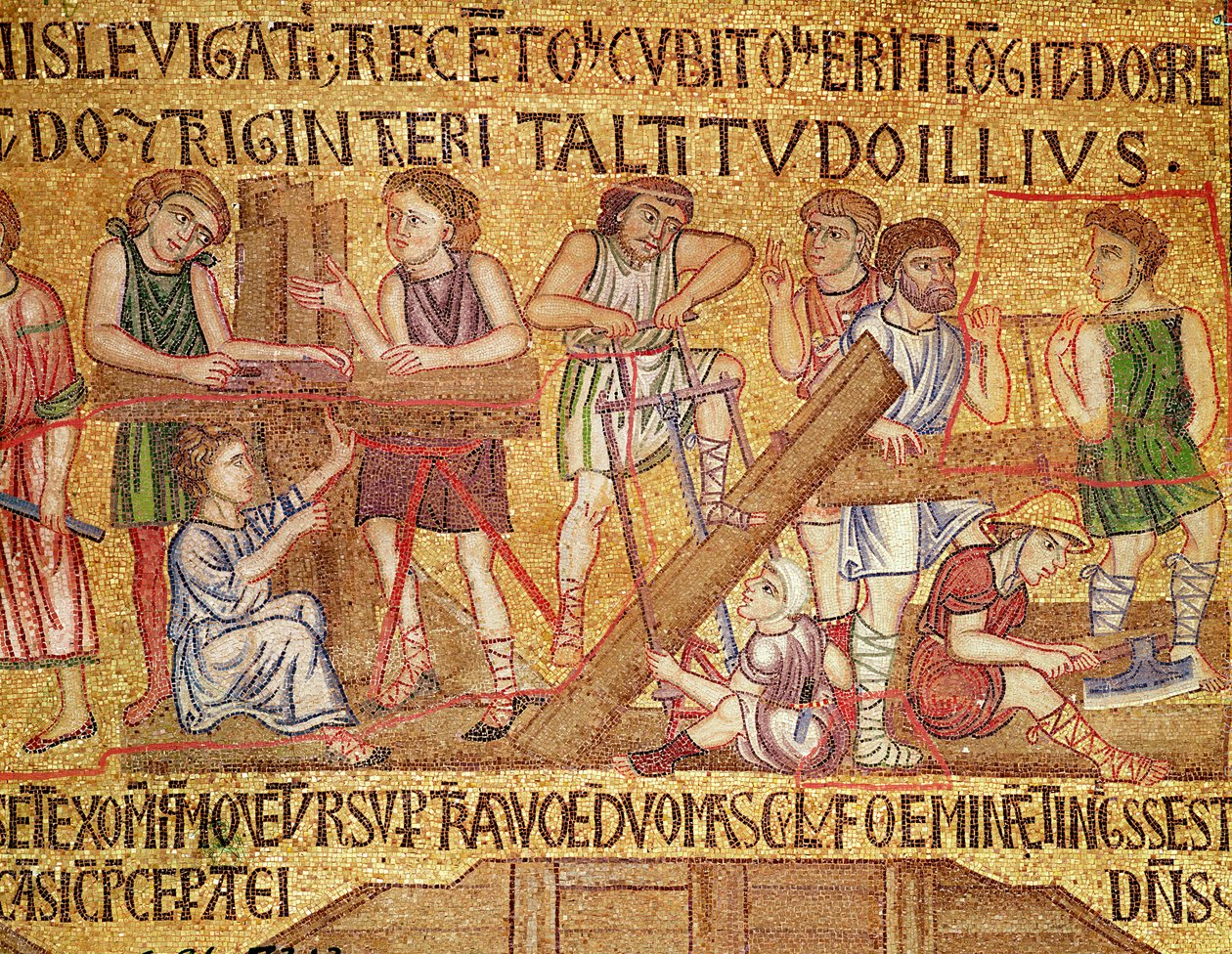 Flommen, fra Atrium, detalj av byggingen av arken (mosaikk) av Byzantine School