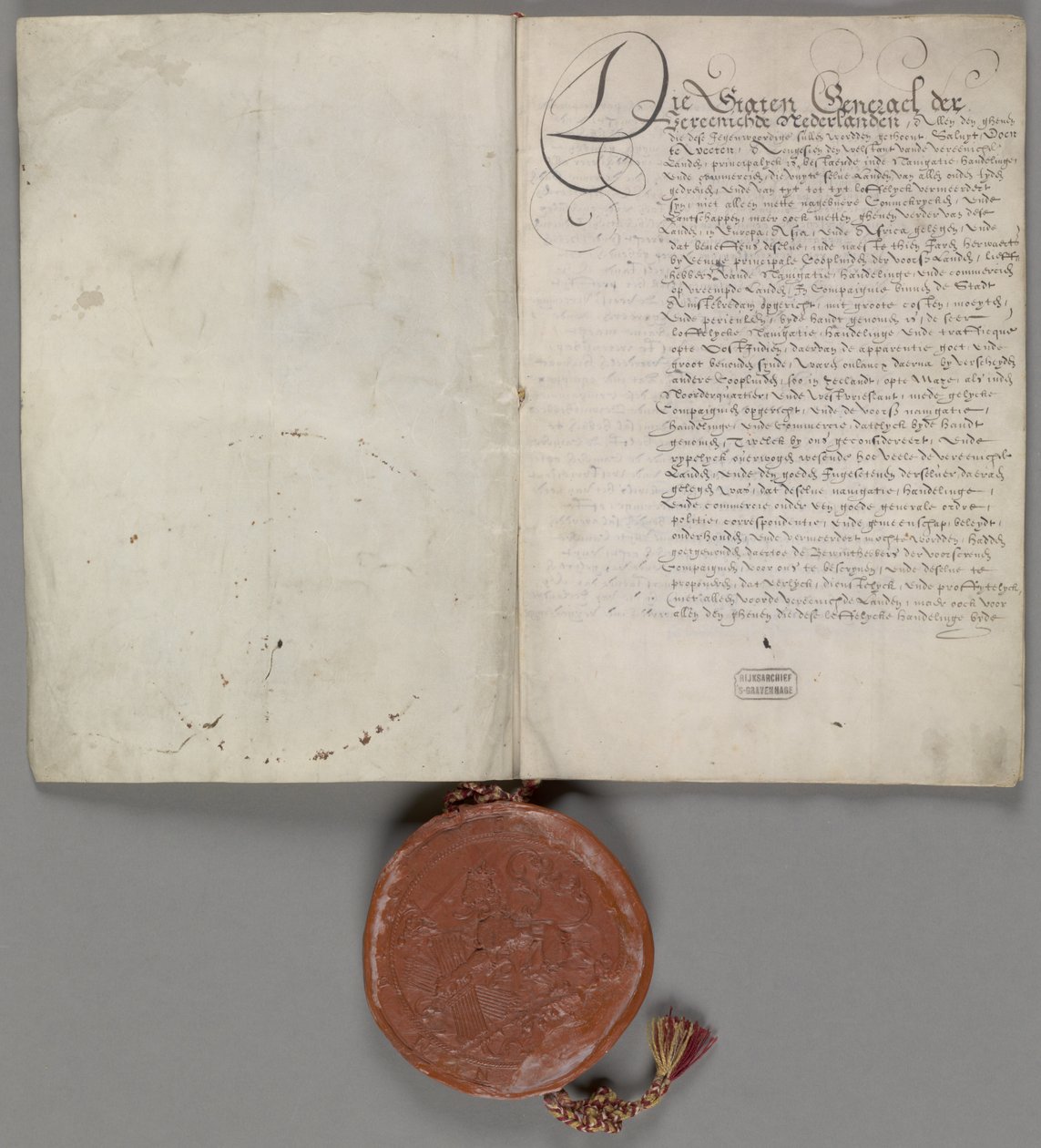 Patent gitt av generalstatene angående eksklusiv handel øst for Cape of Good Hope og vest for Magallanesstredet for en periode på 21 år 1602 1 charter av Verenigde Oostindische Compagnie