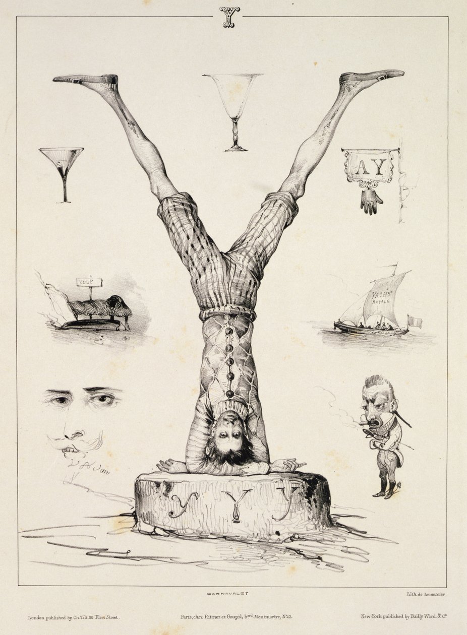 Bokstaven Y fra en alfabetprimer, gravert av Lemercier, 1832 av Victor Adam