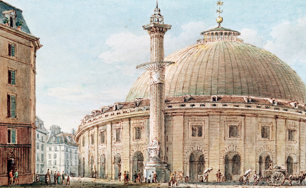 Utsikt over kornmarkedet og den astronomiske søylen, Paris, 1700-1800-tallet av Victor Jean Nicolle