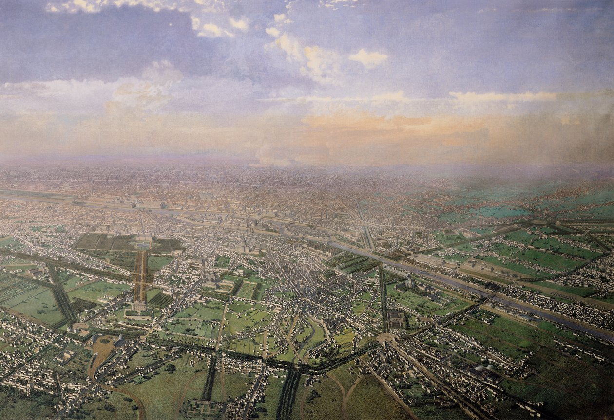 Generell utsikt over Paris fra en varmluftsballong, 1855 (detalj) av Victor Navlet