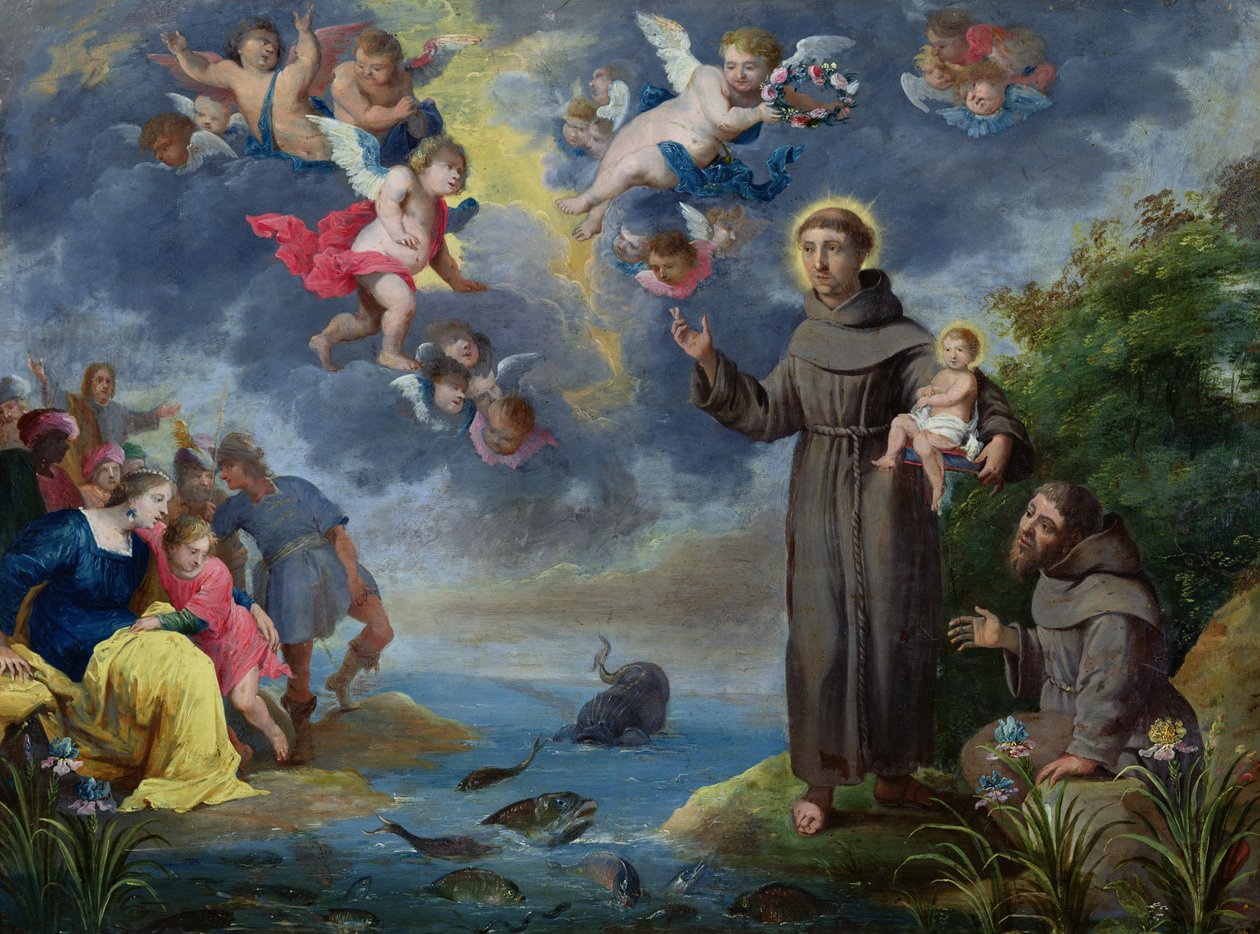St. Antonius av Padua forkynner for fisken (olje på kobber) av Victor Wolfvoet