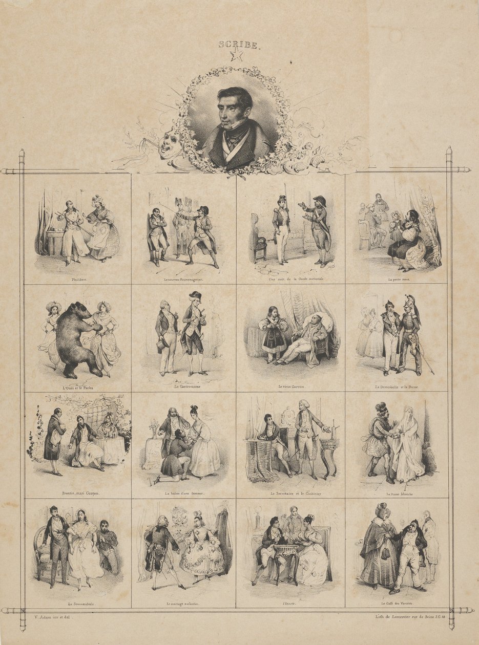 Augustin-Eugène Scribe med karakterer, 1800-tallet. av Victor Adam