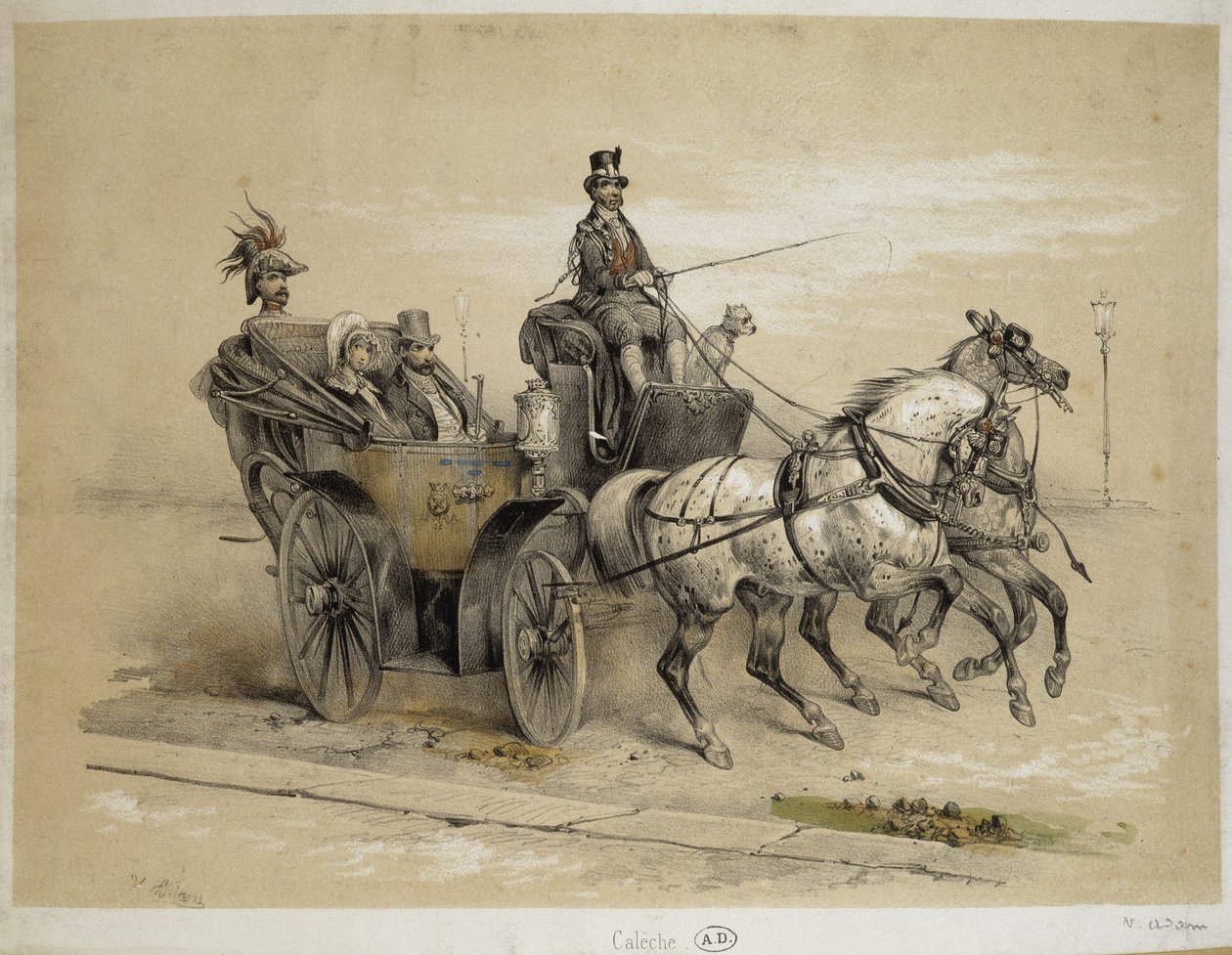 Caleche - Litografi av Adam, v.1840 av Victor Adam