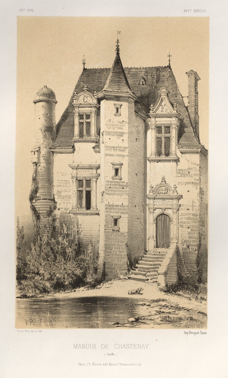 ...Pl.15, herregård til Chastenay Sarthe, 1860. av Victor Petit