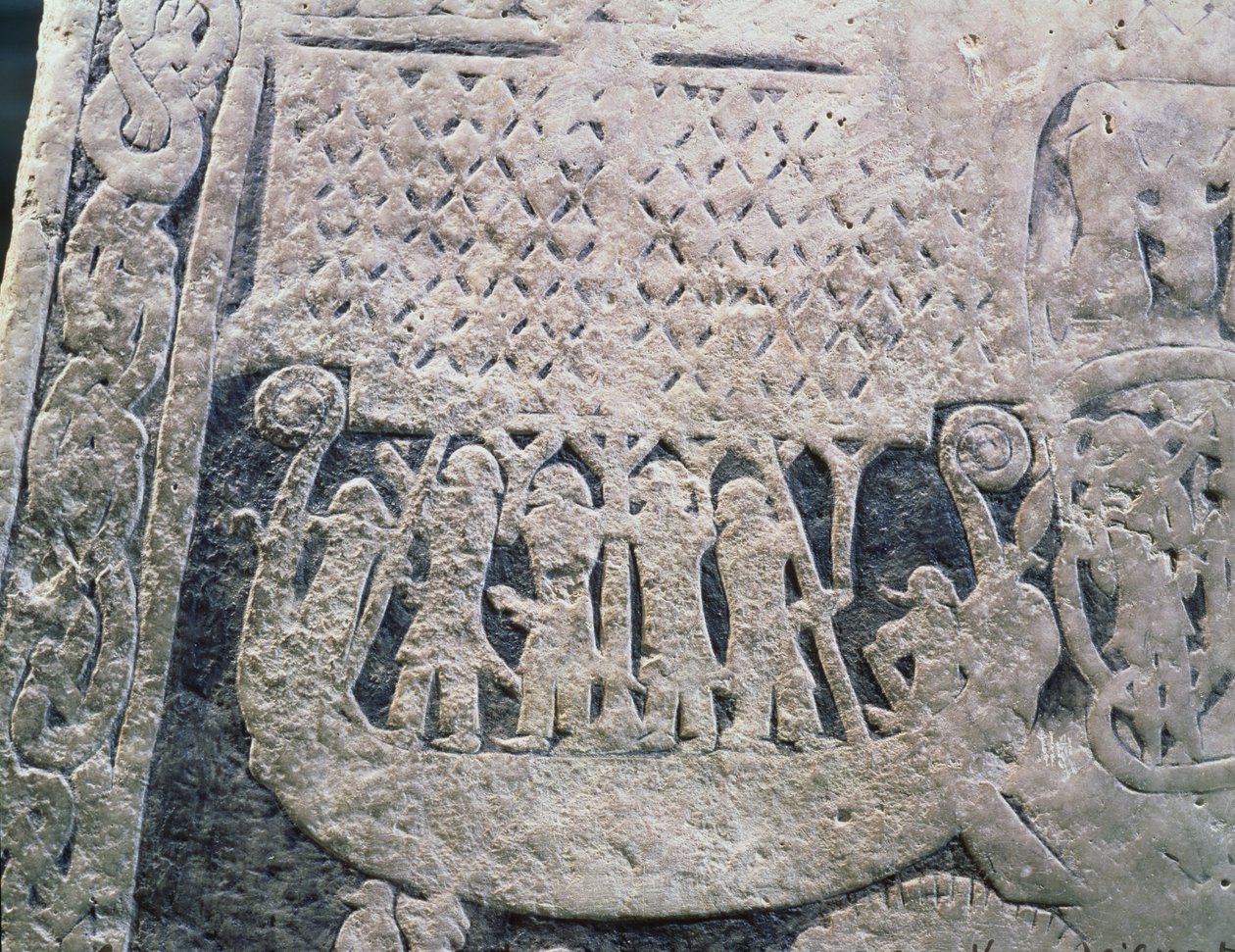 Detalj av en bildestein som viser den avdødes siste reise, fra Isle of Gotland-steinen av Viking
