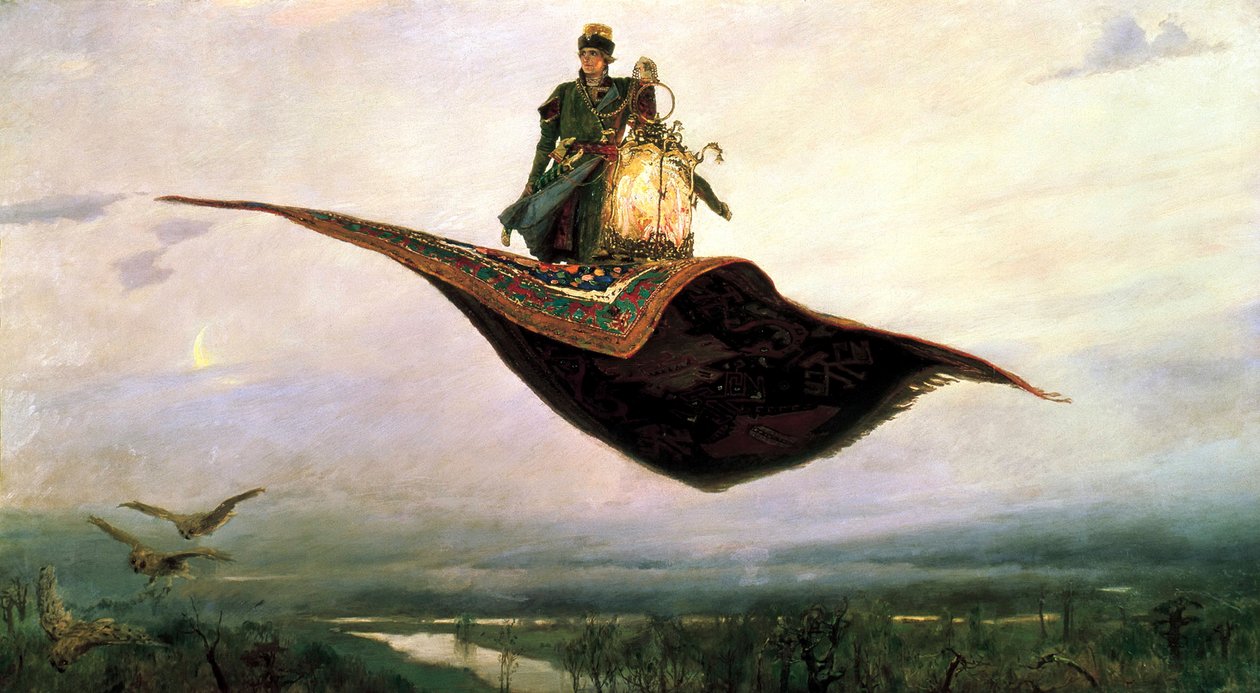 Å ri på et flygende teppe, 1880 av Viktor Mikhaylovich Vasnetsov
