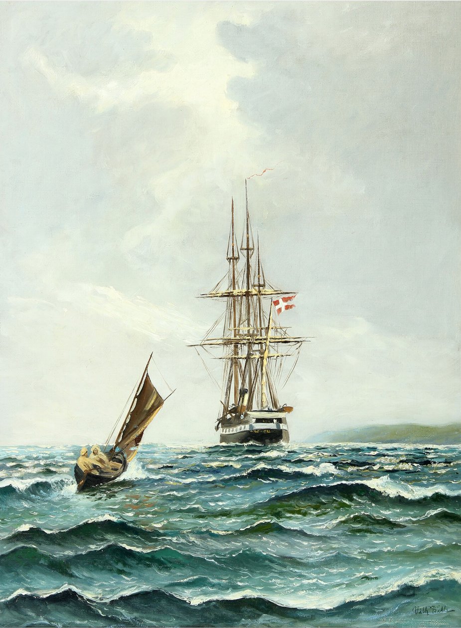 Seascape med Fregatten Jylland av Vilhelm Bille