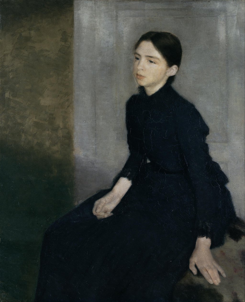 Portrett av en ung kvinne. Kunstnersøsteren Anna Hammershøi av Vilhelm Hammershøi