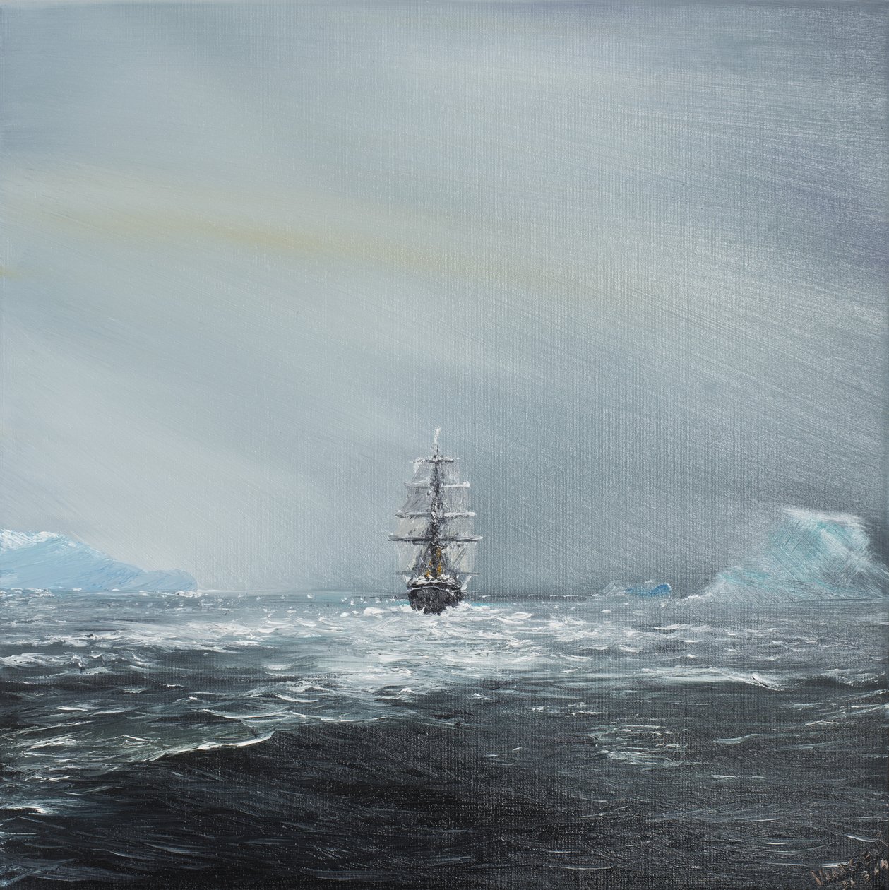 Oppdagelse på vei til Antarktis, 2014, (Olje på lerret) av Vincent Alexander Booth