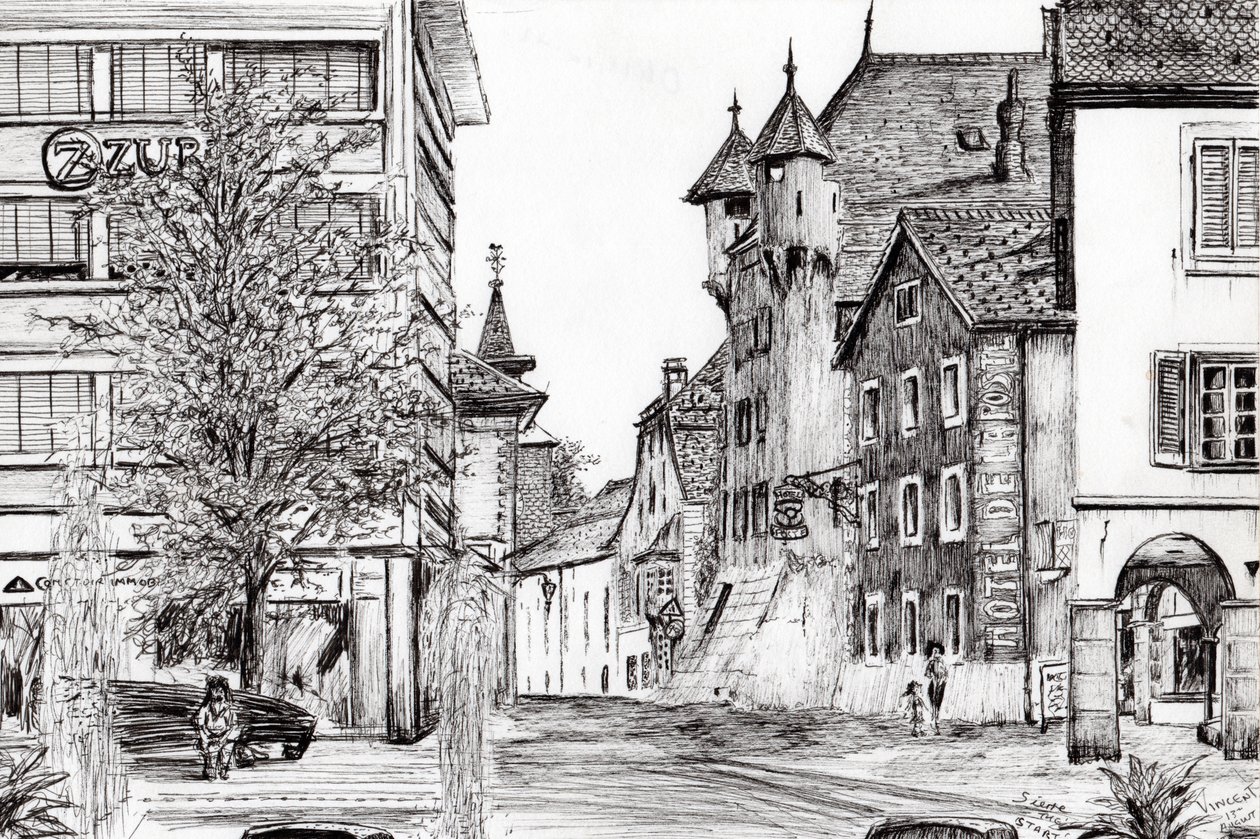 Sierre Sveits, 2012, (blekk på papir) av Vincent Alexander Booth