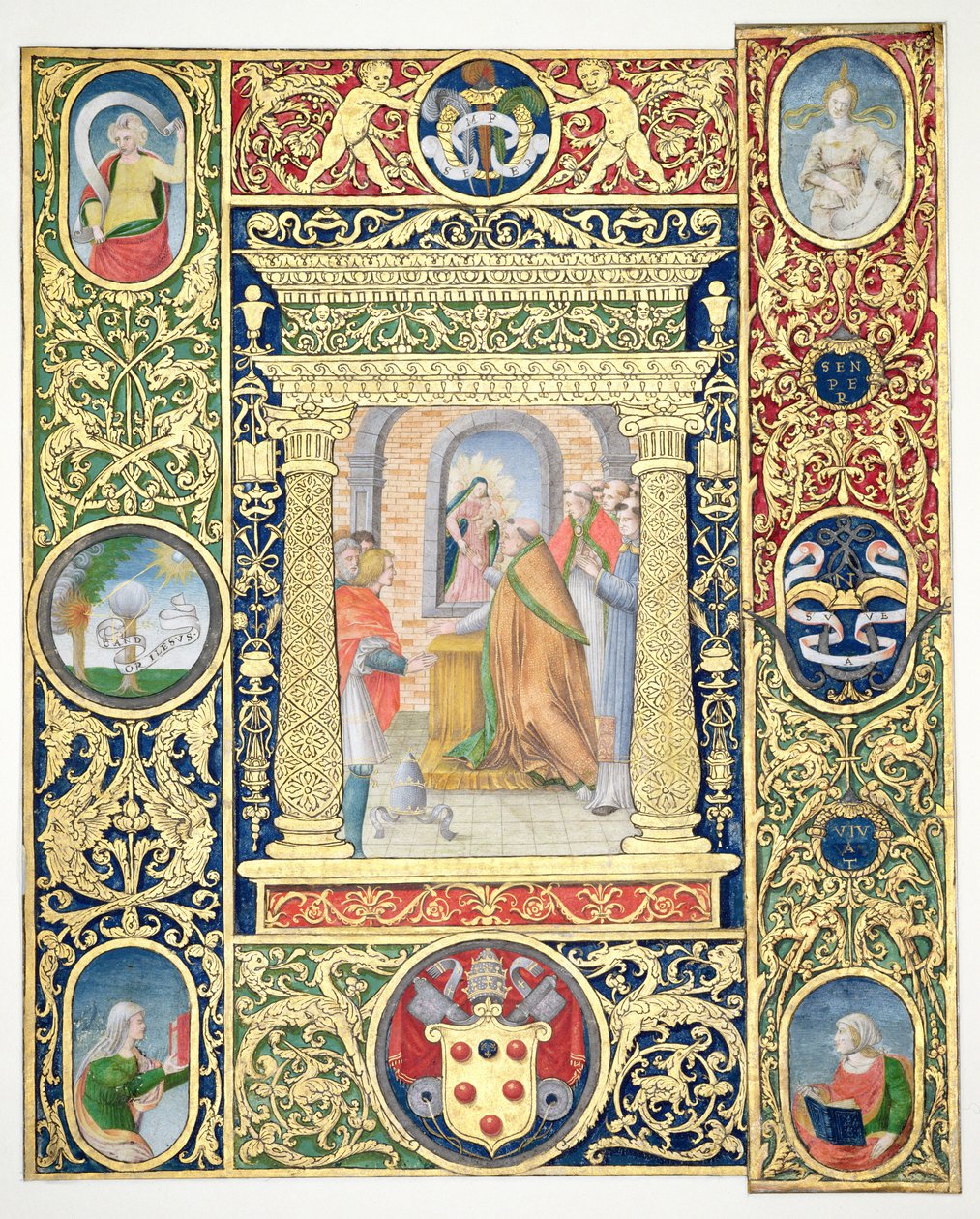 Marlay Cutting IT.35r Visjonen til pave Leo den store og grensefragmenter fra et missal av pave Clement VII, etter 1523 (pergament) av Vincent Raymond