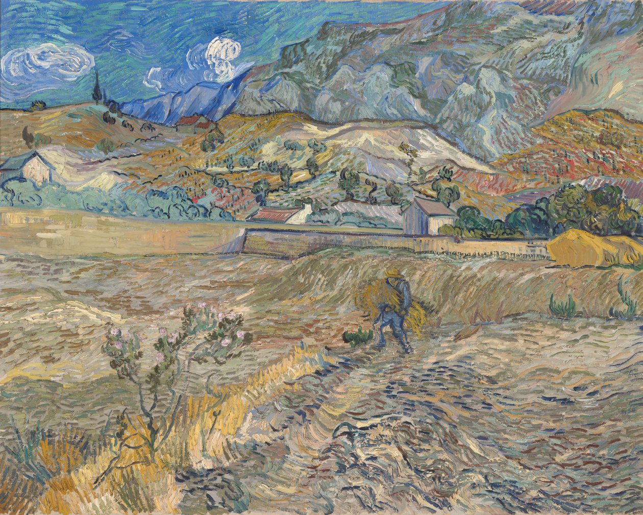 Landskap i Saint-Rémy (lukket felt med bonde) av Vincent van Gogh