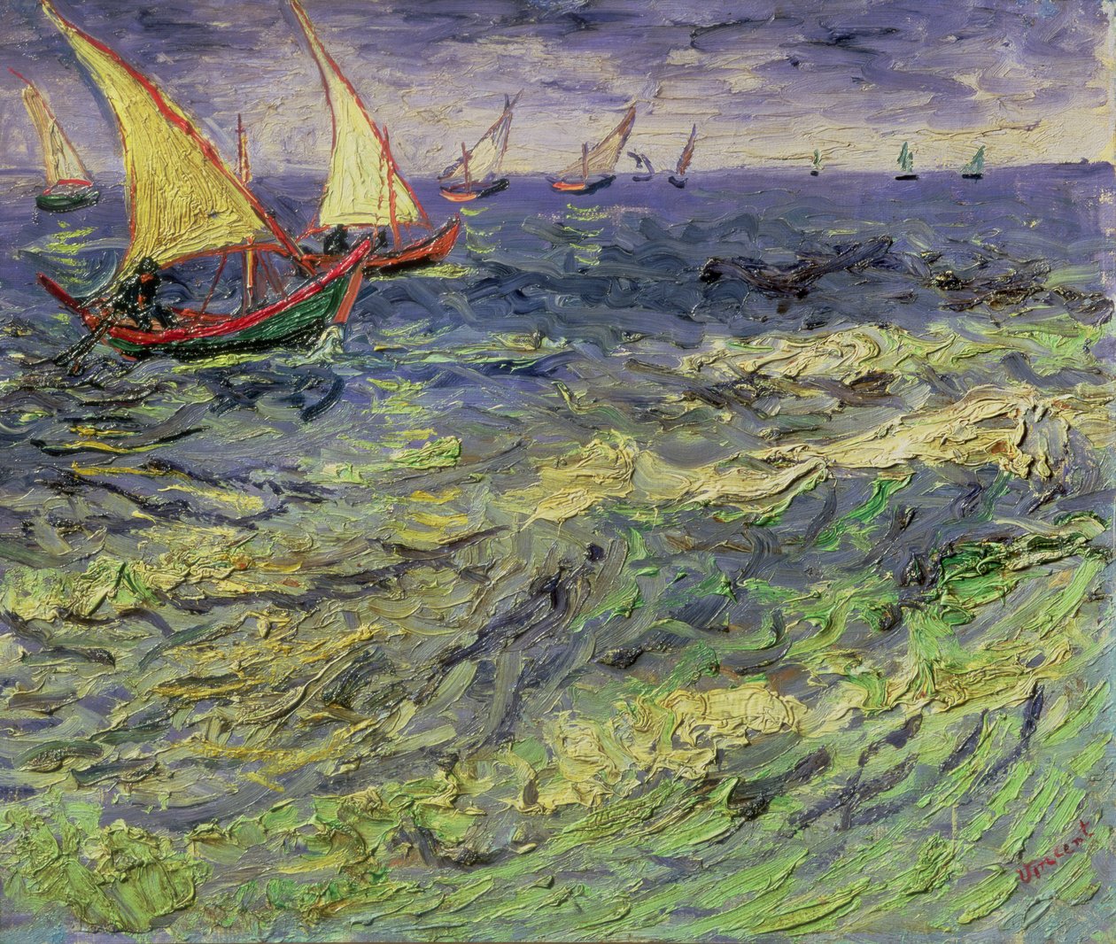 Sjølandskap ved Saintes-Maries (utsikt over Middelhavet) 1888 av Vincent van Gogh