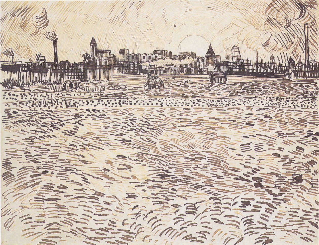 Sommerkveld, tegning fra et malt arbeidsrom av Vincent van Gogh