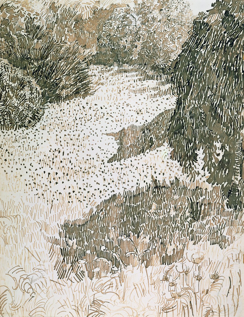 The Corner of the Park, 1888 (blekk og blyant på papir) av Vincent van Gogh