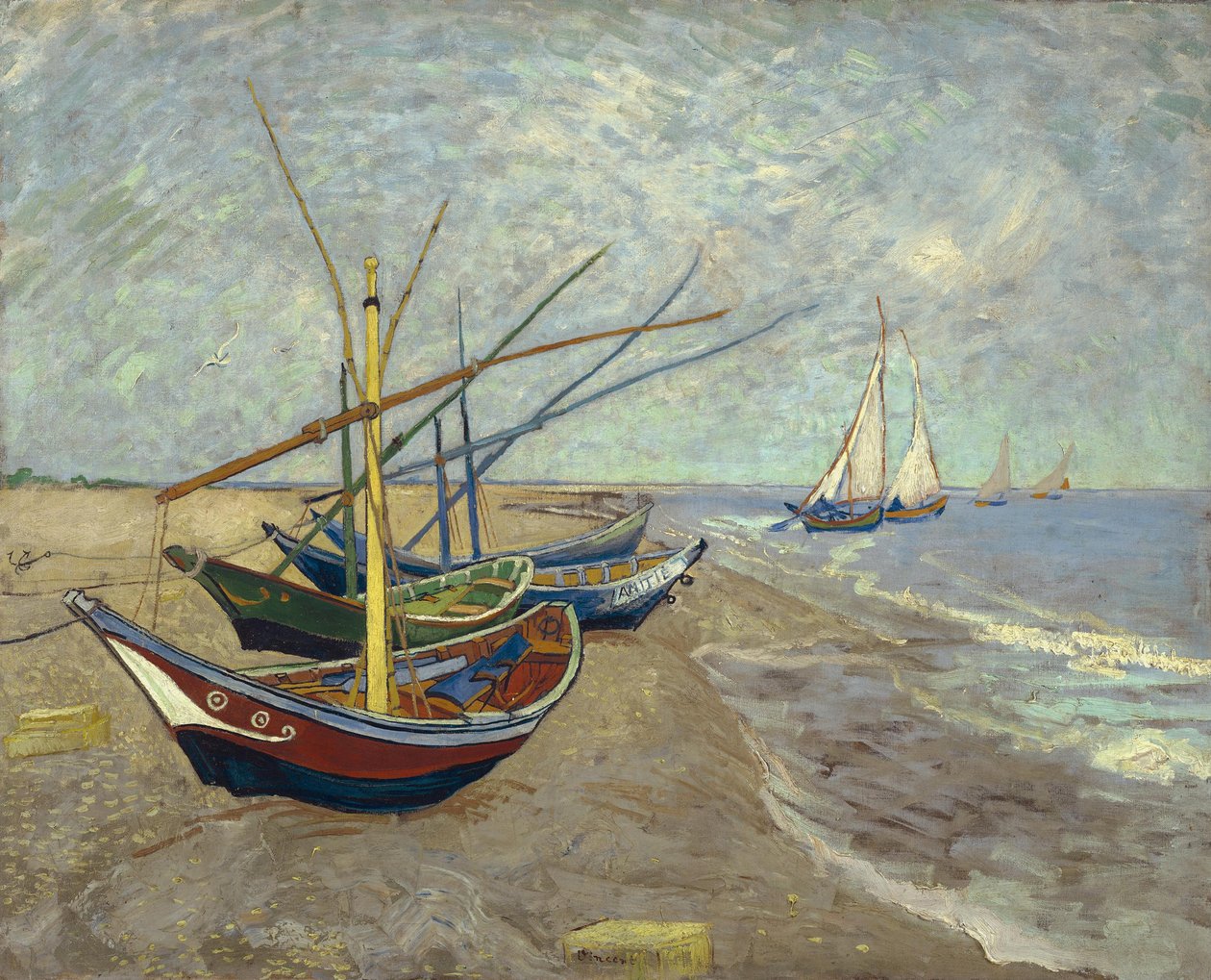 Fiskebåter på stranden i Les Saintes-Maries-de-la-Mer av Vincent van Gogh