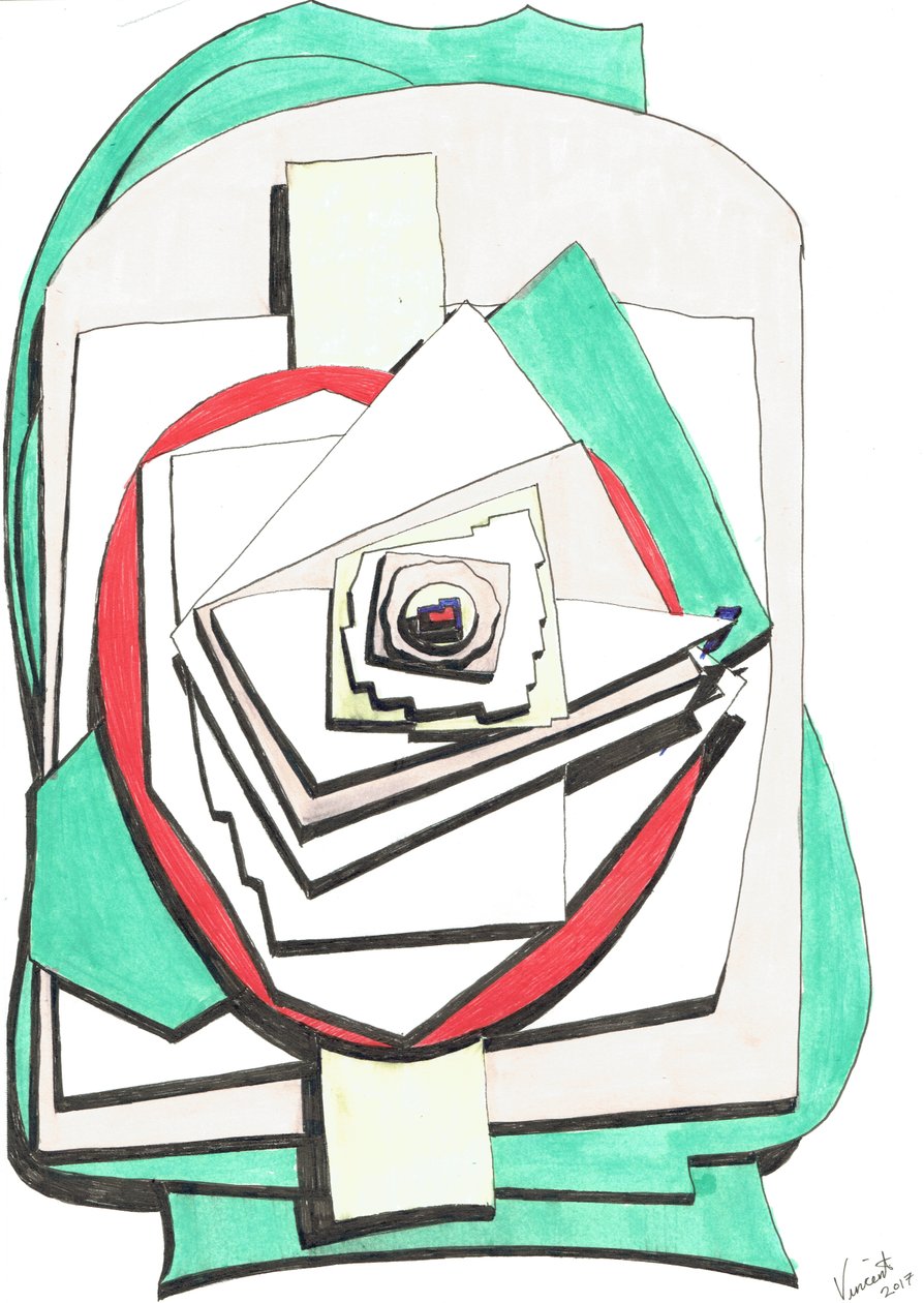 Over, 2017, (farget blekk på papir) av Vincent Alexander Booth