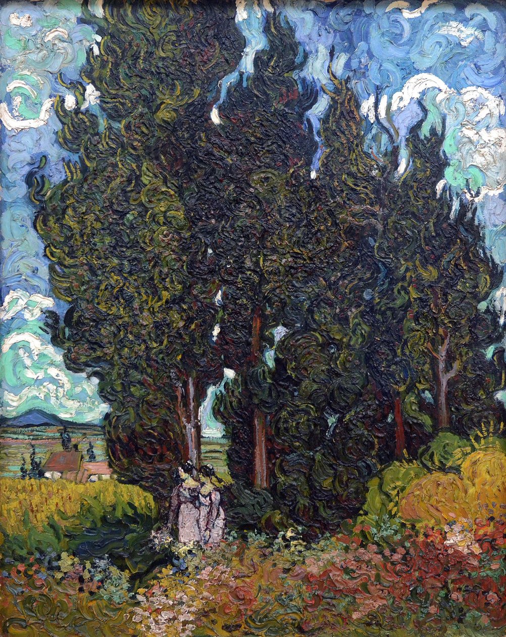 Sypresser med to figurer, 1889-1890. av Vincent van Gogh