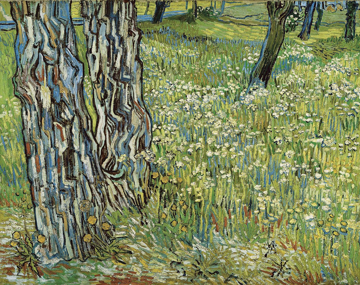 Trestammer i gresset, 1890. av Vincent van Gogh