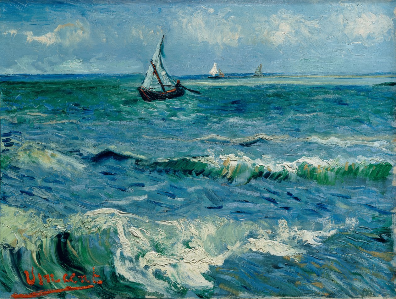 Boote auf See, Les Saintes-Maries-de– la-Mer av Vincent van Gogh