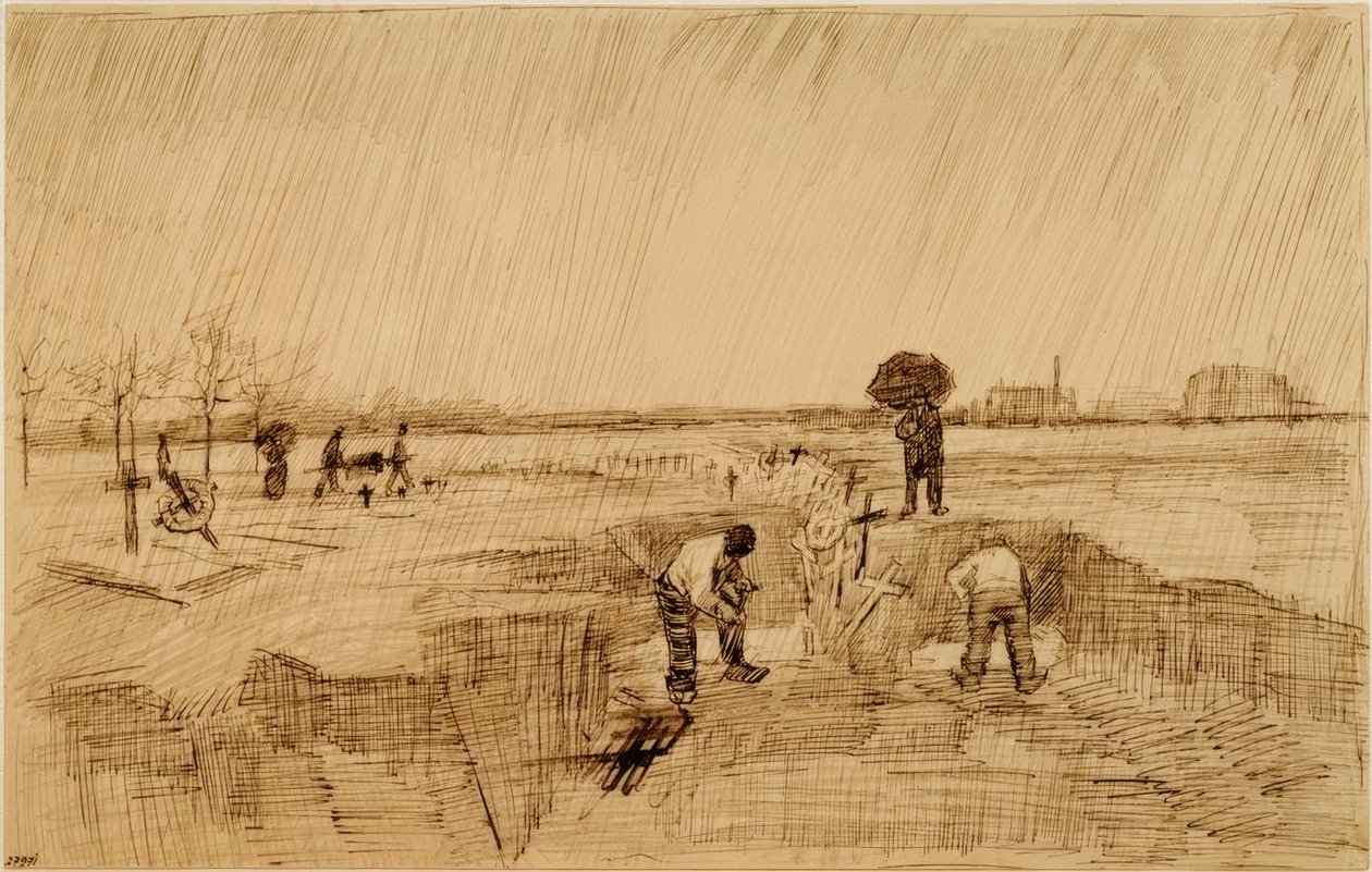 Kirkegård i regnet av Vincent van Gogh
