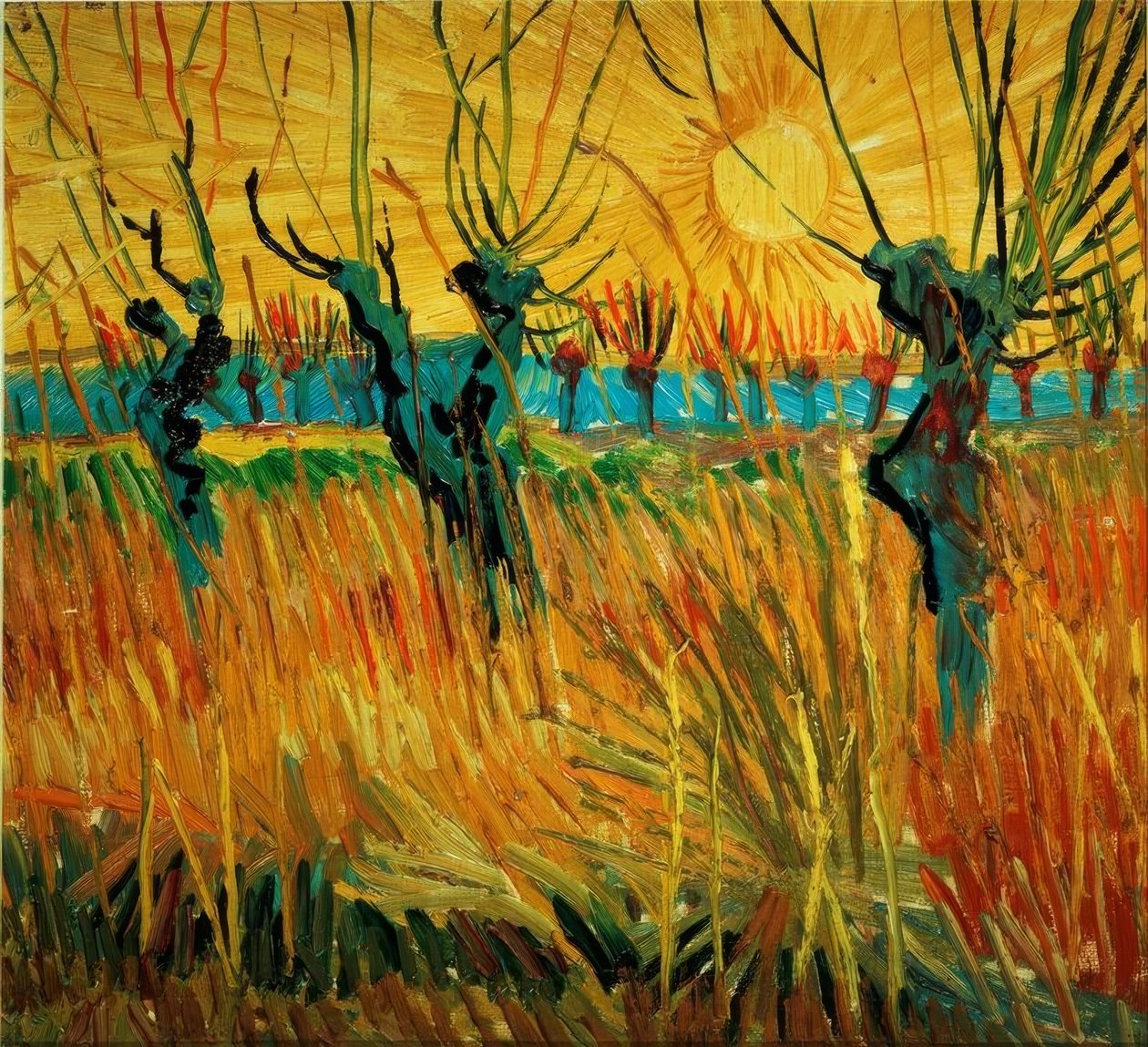 Piljer ved solnedgang av Vincent van Gogh