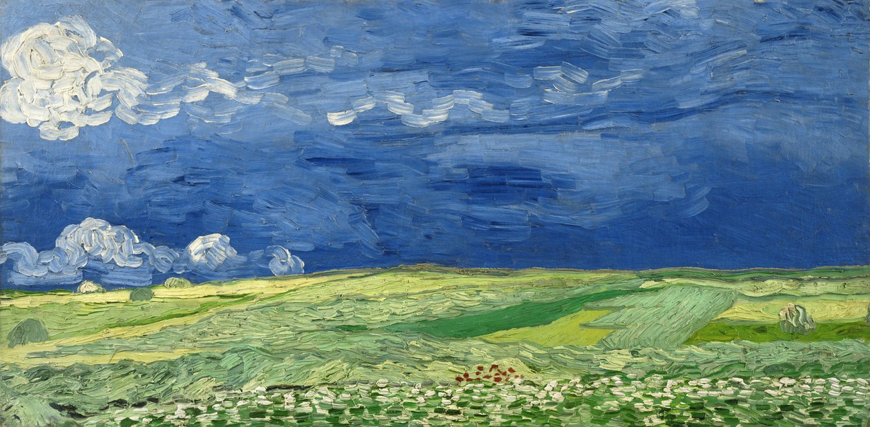 Wheatfield under tordenskyer, 1890 av Vincent van Gogh
