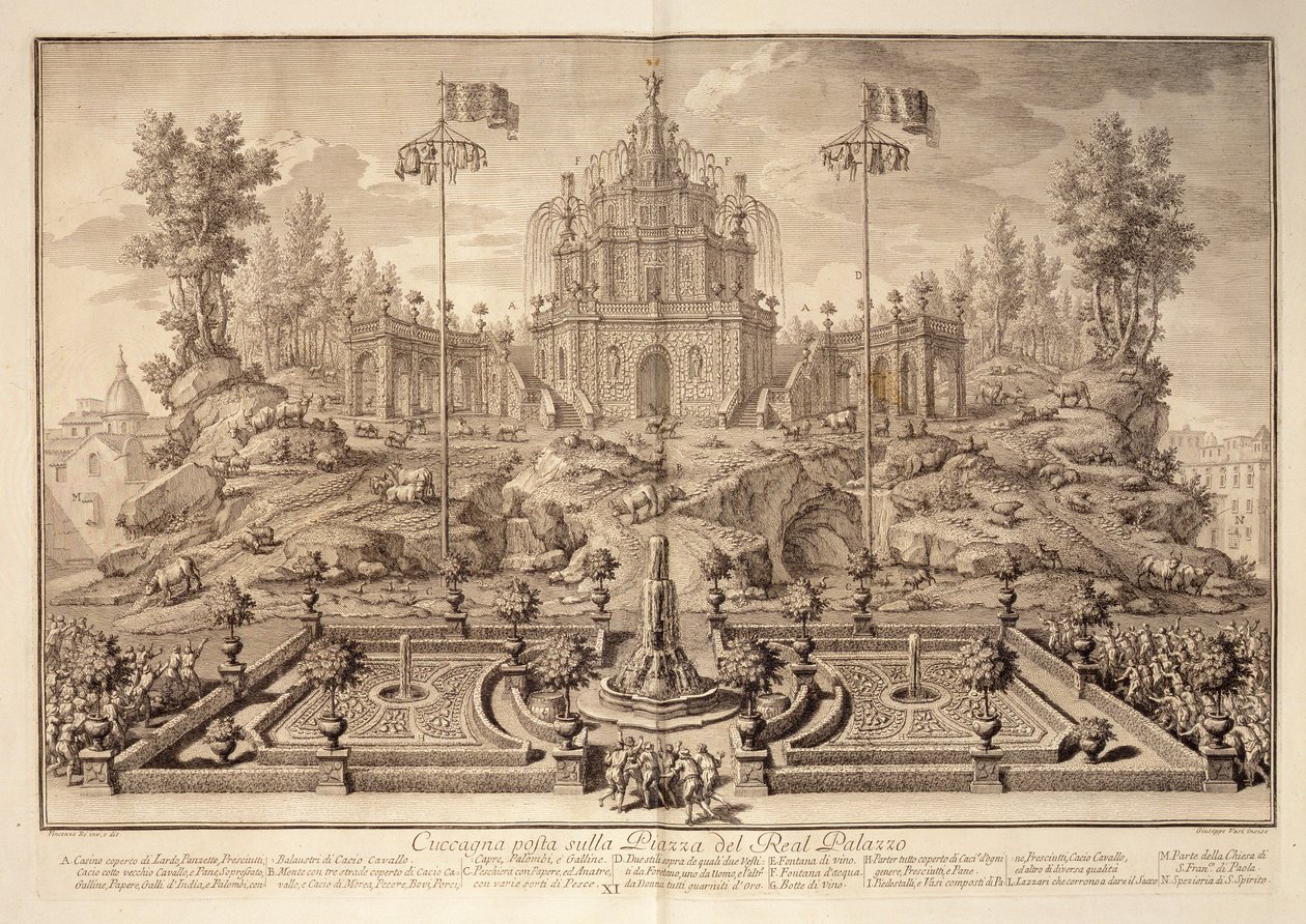 The Cuccagna, fra Narrazione delle Solemni Reali Feste, gravert av Giuseppe Vasi (1710-82), utgitt 1749 av Vincenzo dal Re
