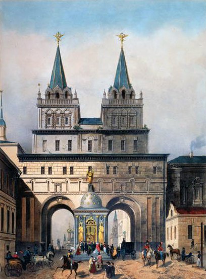 De iberiske portene i Kreml i Moskva, gravert av A. Muller, 1840-tallet av Vivien after Vivien after